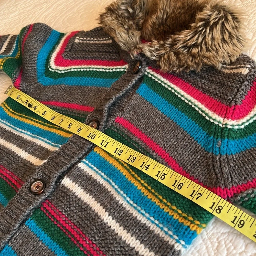 Hanna Andersson Wool Blend Cardigan‎ Sweater Girls 10/ 140 Multi Stripe Rainbow